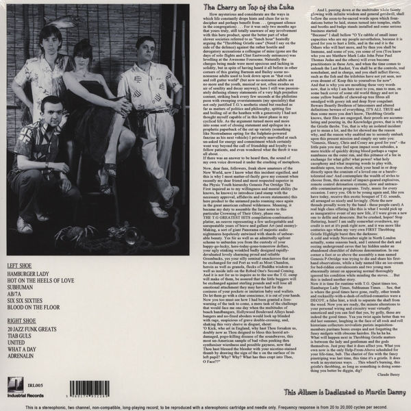 Throbbing Gristle - 'Greatest Hits' liner notes