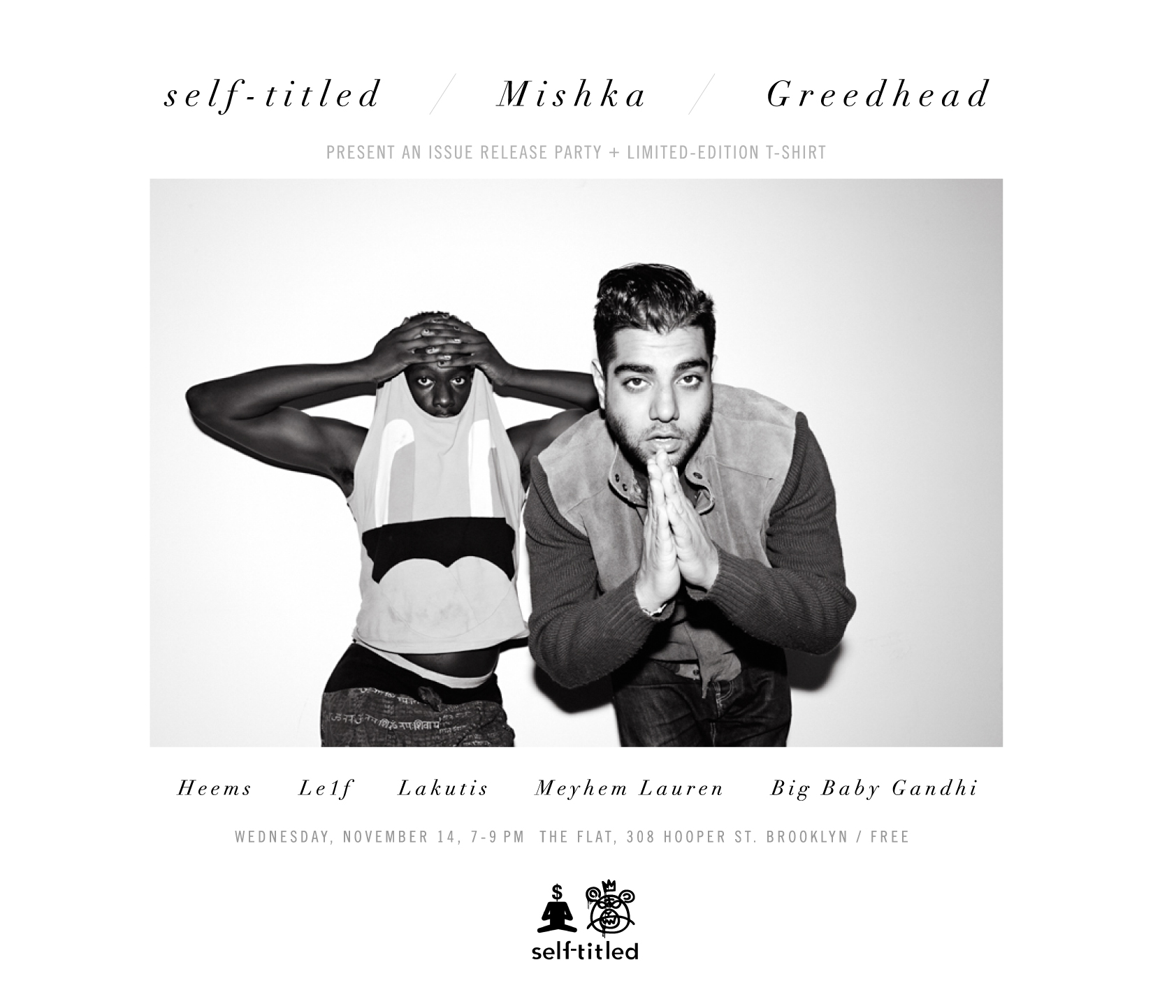 A flyer for the Mishka x Greedhead x self-titled party