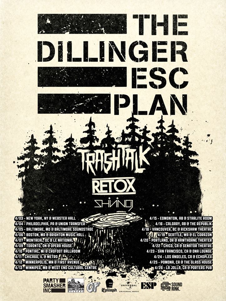 The Dillinger Escape Plan April tour flyer 2014