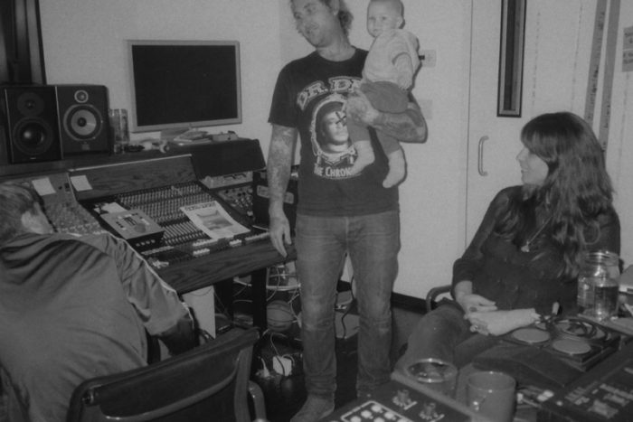 Peaking Lights in the studio with their son Mikko (Photo: Caroline Mort)